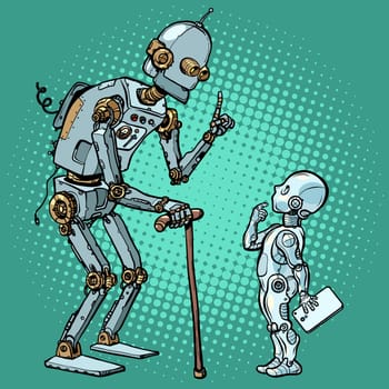 old and new robot. Pop art retro vector illustration drawing