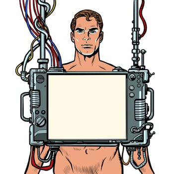 medical examination of men, internal organ scan screen tool. Pop art retro vector illustration drawing vintage kitsch