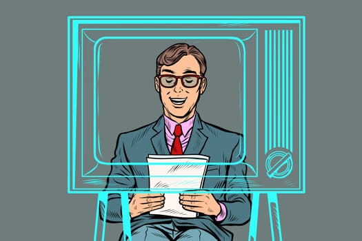 TV news anchor. Pop art retro vector illustration drawing