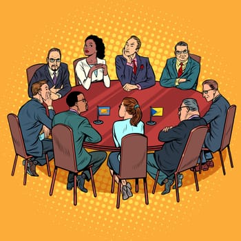 international negotiations diplomats. Pop art retro vector illustration drawing