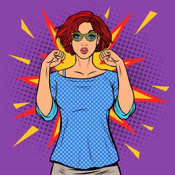 strong woman. beautiful serious nerd girl. Pop art retro vector illustration drawing vintage kitsch