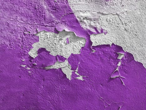 Violet wall with the peeled-off paint. It can be used as background.