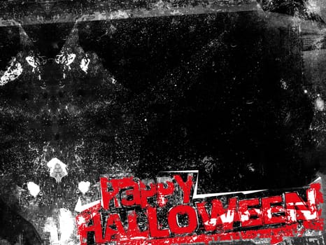 Spooky Halloween background with shadow of demon. Grungy frame, bloody patchy with remains of scotch tape and cellophane. Background fully editable. It can be used as a party invitation, food menu, poster, wallpaper, design t-shirts and more.