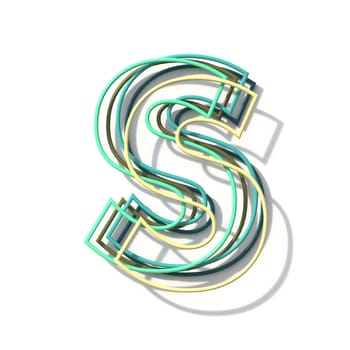 Three colors line font Letter S 3D rendering illustration isolated on white background