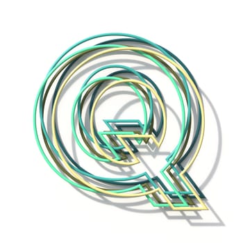 Three colors line font Letter Q 3D rendering illustration isolated on white background
