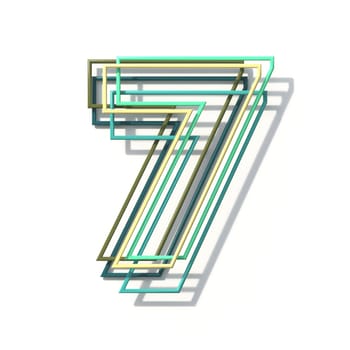 Three colors line font Number 7 SEVEN 3D rendering illustration isolated on white background