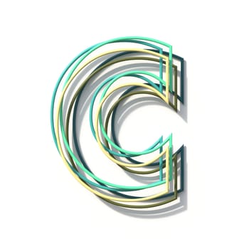 Three colors line font Letter C 3D rendering illustration isolated on white background