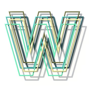 Three colors line font Letter W 3D rendering illustration isolated on white background