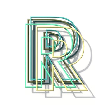 Three colors line font Letter R 3D rendering illustration isolated on white background