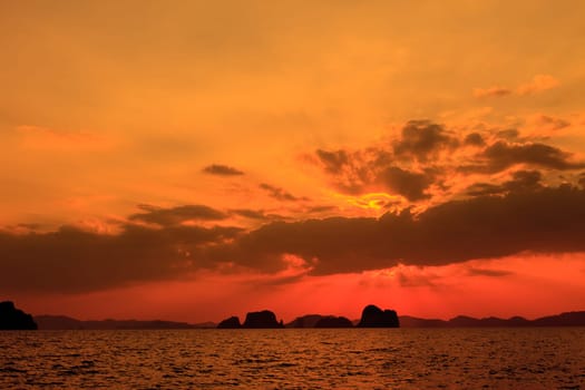 Sunset at seaside beach in Krabi,Thailand. Abstract nature background