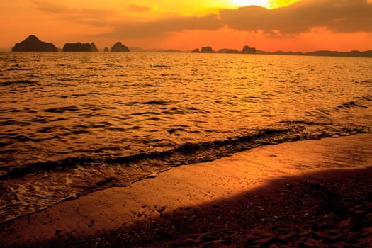 Sunset at seaside beach in Krabi,Thailand. Abstract nature background