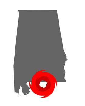 Karte von Alabama und Hurrikansymbol
