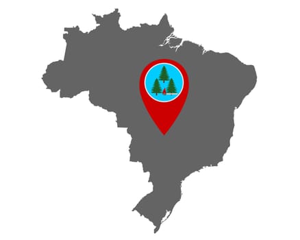 Karte von Brasilien und Pin mit Feuerwarnung