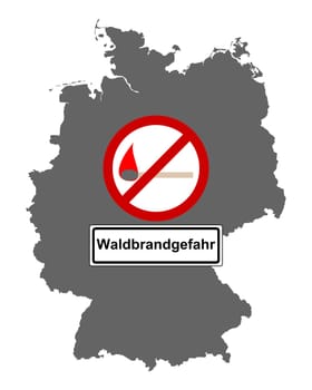 Karte von Deutschland mit Warnschild Waldbrandgefahr