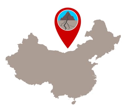 Karte von China und Pin mit Erdbebensymbol