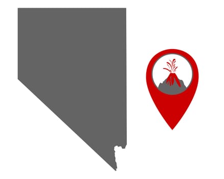 Karte von Nevada mit Anzeiger für Vulkan
