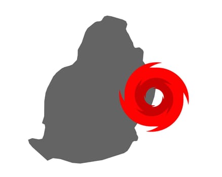 Karte von Mauritius und Hurrikansymbol