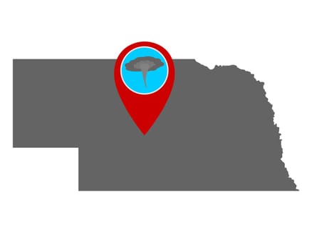 Karte von Nebraska und Pin Tornadowarnung