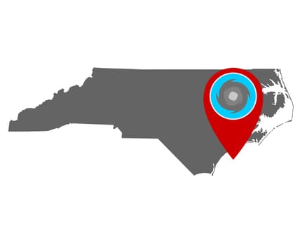 Karte von North Carolina und Pin mit Hurrikanwarnung