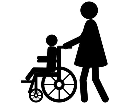 Frau schiebt Rollstuhl mit Kind