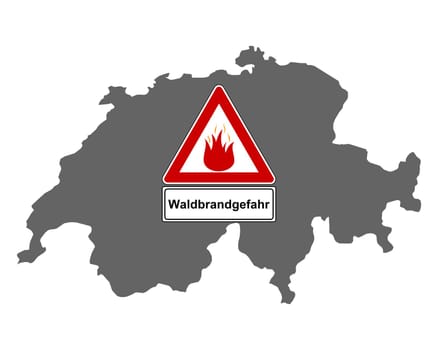 Karte der Schweiz mit Warnschild Waldbrandgefahr