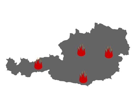 Karte von Österreich und Feuersymbol