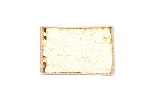 Lupin flour in carton on white background