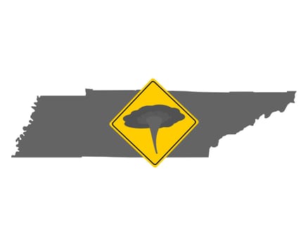 Karte von Tennessee mit Verkehrsschild Tornadowarnung