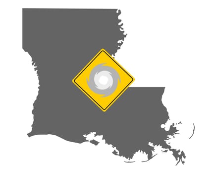Karte von Louisiana mit Verkehrsschild Sturmwarnung