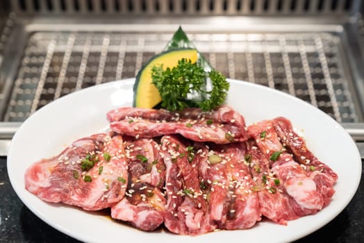 Raw premium wagyu beef rib for japanese yakiniku