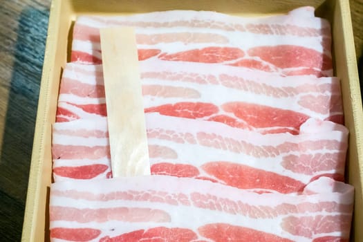 premium japanese raw pork meat set with blank label ready to cook Shabu shabu and sukiyaki