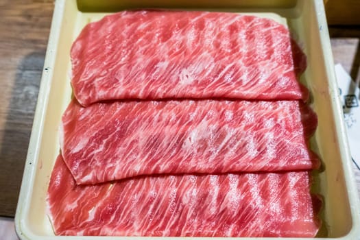 premium japanese raw beef and pork meat set ready to cook Shabu shabu and sukiyaki