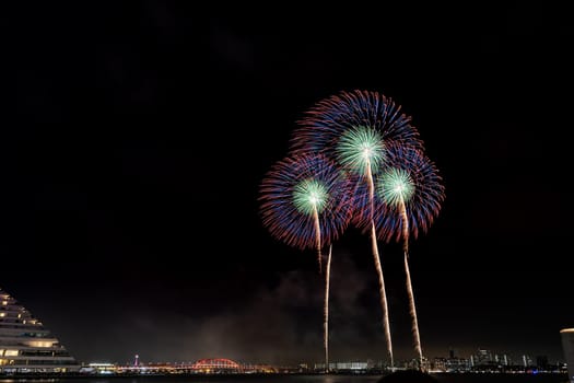 Beautiful firework in summer festival matsuri in Kobe Japan