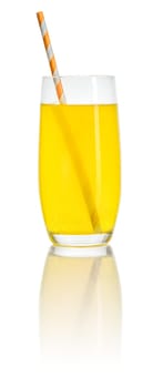 An orange soft drink with a straw