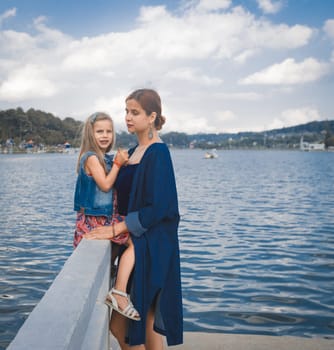 Mother and daughter enjoying at Xuan Huong Lake, Dalat, Vietnam