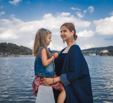 Mother and daughter enjoying at Xuan Huong Lake, Dalat, Vietnam