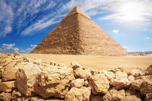 Wonderful Pyramid of Khafre in Giza desert, Cairo, Egypt.