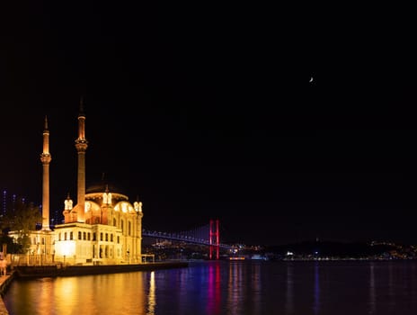 Night view of the Ortakoy Mosque, Istanbul, Turkey.