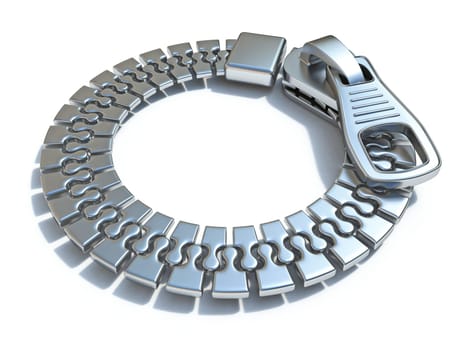 Metal circle zipper 3D render illustration isolated on white background