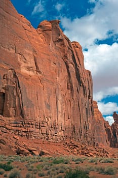 Dramatic Red Rock Wall in the Desert in Monument Valley Tribal Park in Arizona