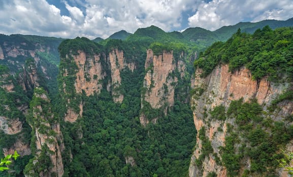 Stunning rock formations seen from the Enchanting terrace viewpoint, Avatar mountains nature park, Zhangjiajie, China