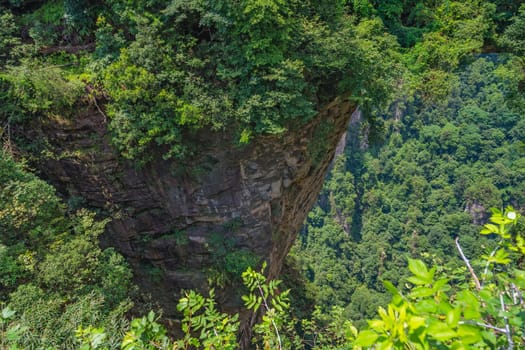 View from the scenic platform over the Tian Qiao or the Greatest Natural Bridge in Yuanjiajie scenic area, Zhangjiajie Forest Park, Hunan province, China