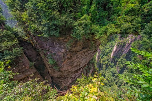 View from the scenic platform over the Tian Qiao or the Greatest Natural Bridge in Yuanjiajie scenic area, Zhangjiajie Forest Park, Hunan province, China