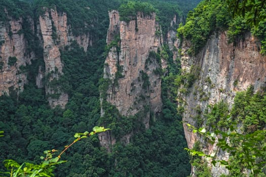 Stunning rock formations seen from the Enchanting terrace viewpoint, Avatar mountains nature park, Zhangjiajie, China