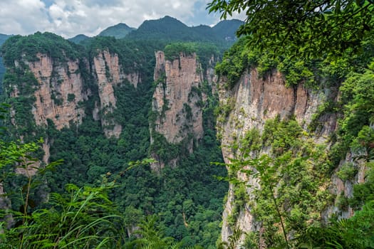 Stunning rock formations seen from the Enchanting terrace viewpoint, Avatar mountains nature park, Zhangjiajie, China
