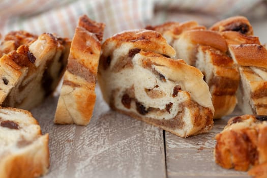 Homemade braided cake with a nuts and almonds filling