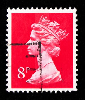 MOSCOW, RUSSIA - AUGUST 8, 2019: Postage stamp printed in United Kingdom shows Queen Elizabeth II, Decimal Machin serie, circa 1979