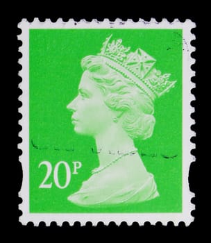 MOSCOW, RUSSIA - AUGUST 8, 2019: Postage stamp printed in United Kingdom shows Queen Elizabeth II, Decimal Machin serie, circa 2015