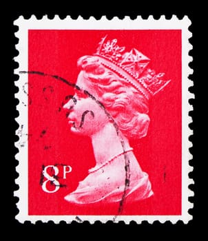 MOSCOW, RUSSIA - AUGUST 8, 2019: Postage stamp printed in United Kingdom shows Queen Elizabeth II, Decimal Machin serie, circa 1979