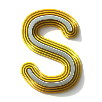 Yellow outlined font letter S 3D render illustration isolated on white background